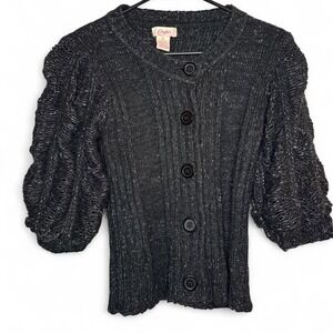 Candies size S black metallic cardigan with puffy sleeves / ruffles /‎ buttons